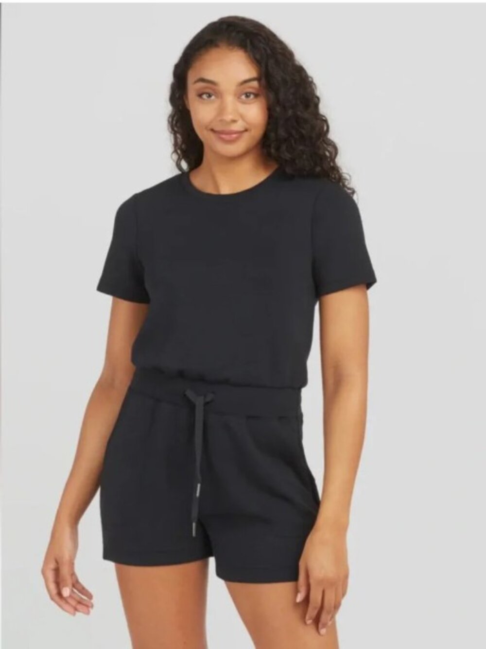 Spanx AirLuxe AirEssentials Short Sleeve Black Romper Sz M